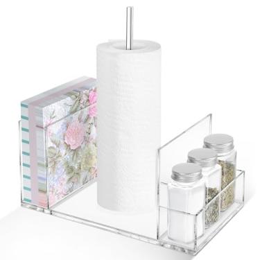 Imagem de Suporte de guardanapo para mesa suporte de guardanapo acrílico com saleiro e pimenteiro armazenamento de guardanapos de papel em pé para decoração de mesa de jantar de cozinha