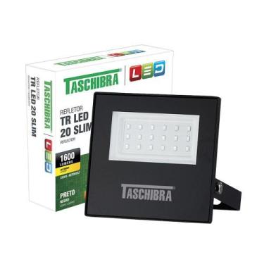 Imagem de Refletor Taschibra Led Tr Slim 20W Luz Branco Quente 3000K Preto Bivol