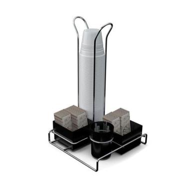 Imagem de Suporte De Mesa Para Sachê Com Porta Copos - Stolf Preto