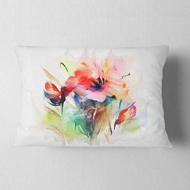 Imagem de Designart Aquarela Ilustration' Manta lombar abstrata floral sala de estar, sofá, enchimento de almofada de alta qualidade + capa de almofada impressa em ambos os lados 30,5 x 50,8 cm