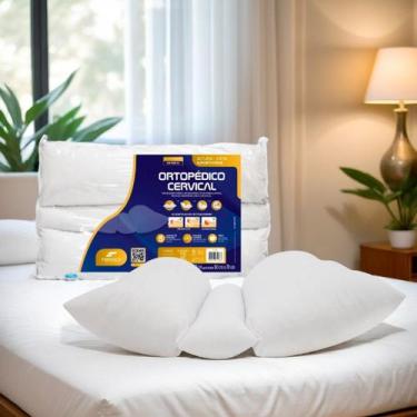 Imagem de Travesseiro Ortopédico Cervical Lavável Fibra Fibrasca Cor Branco