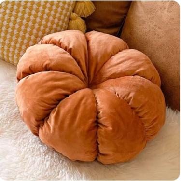 Imagem de lomysoali Almofada redonda de veludo, almofada de sofá de abóbora laranja, decoração de casa para cadeira, cama, carro, varanda, suporte lombar (diâmetro: 45,7 cm, espessura: 12,7 cm)