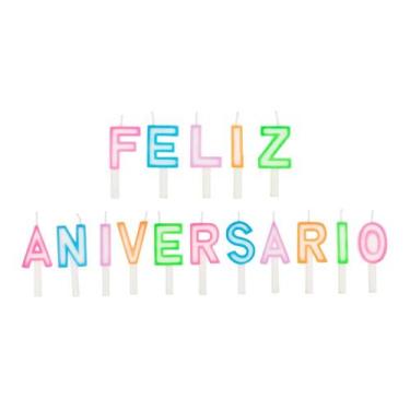 Imagem de Vela Feliz Aniversário Neon - 16 Un - no-brand
