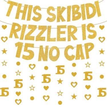 Imagem de Decorações de banner de aniversário Skibidi Rizzler (ouro 15)