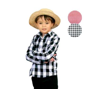Imagem de Camisa Xadrez Caipira Masculina Infantil Caipirinha Manga Longa Festa 