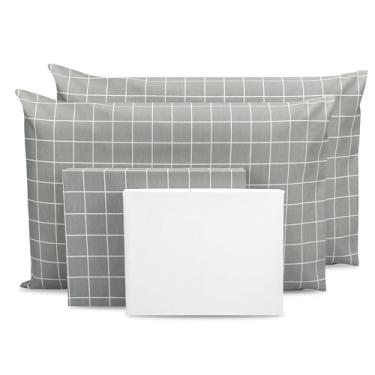 Imagem de Lençol SUPER KING 4 pçs Percal 180 Fios - Estampado 80% Algodão (GEOMÉTRICO CINZA - BRANCO)