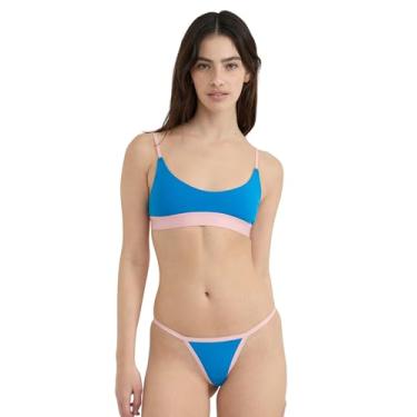 Imagem de Organic Basics Sutiã feminino Core Play de algodão orgânico aberto nas costas, Azul azure/rosa marshmallow, M