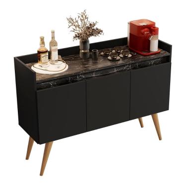 Imagem de Aparador Buffet Gold Marmorizado 3 Portas Pés Madeira Maciça