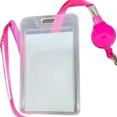 Imagem de Porta cartão crachá com cordão Suporte de plástico para cartão retrátil(rosa)