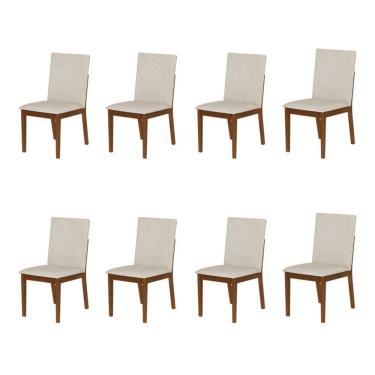 Imagem de Conjunto 8 Cadeiras De Jantar Sofia Elegante Madeira Jequitibá Nozes Bege