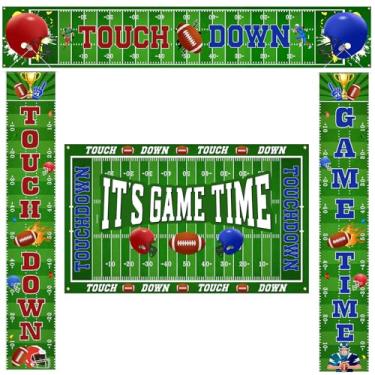 Imagem de Ctosree Decoração de banner de fundo de futebol, 4 peças, material de festa de futebol, é hora de jogo, toque para baixo, decoração de porta de parede, para esportes, jogos, lembrancinhas de festa de