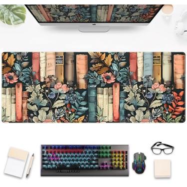 Imagem de Almofadas de mesa de flores, tapete de mesa para jogos, teclado grande, mouse pad GG, elementos de livro, tapetes de computador desktop, tapete de mouse completo estendido para laptop, decoração de