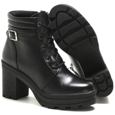 Imagem de Bota coturno feminina tratorada  de couro preta  025 - CATERSHOES, Pre
