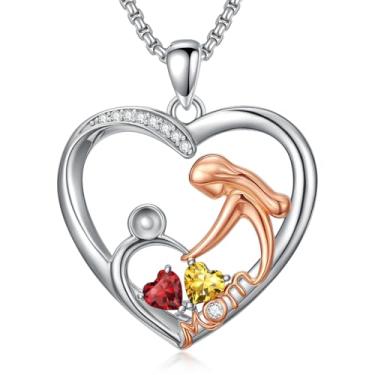 Imagem de Presentes de Dia das Mães para Mulheres Banhado a Ouro Branco 18K Mãe e Filho Amor Coração Pingente Colar Joias Presentes para Mãe, Avó, Filha, Esposa, Base, Zircônia cúbica