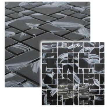 Imagem de Pastilha de Vidro Cristal 3Tam Pintada A Mão Preto 30x30cm - La Bella 