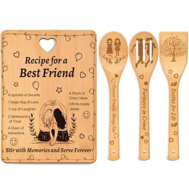 Imagem de Presentes de aniversário de melhor amiga para mulheres: Ideias de presente de amizade para amigas - Conjunto de tábua de corte engraçado com tábuas e utensílios de bambu para cozinha para melhores