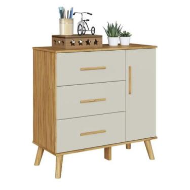 Imagem de Comoda Infantil Moveis Peroba Sky 03 gavetas 01 porta MDF Ls, Off Whit