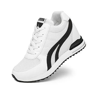 Imagem de AONEGOLD Tênis feminino de salto alto com cadarço e plataforma, Branco/preto, 8.5-9