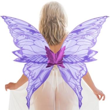 Imagem de YKW Extra Large Fairy Wings Adult Women 47" Butterfly Costume Tinkerbell Halloween Girls Cosplay Angel Wings (Oversized Purple)