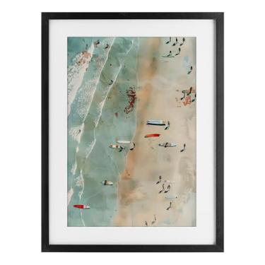 Imagem de Stupell Industries Scattered Surf Board Beach Black Impressão emoldurada sob vidro, design por LSR Design Studio, 20 x 14