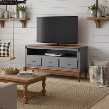 Imagem de Rack para Sala com Pés Luis XV 3 Gavetas e Nicho - Cinza Laca com tamp