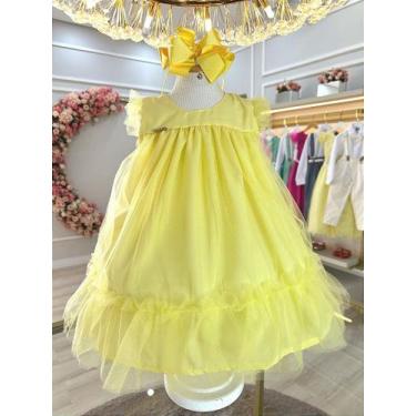 Imagem de Vestido Infantil Trapézio Amarelo para Festas - Tamanhos Variados - Fa