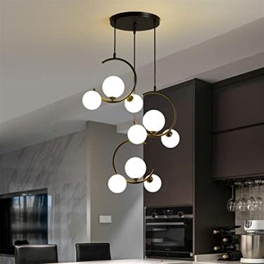 Imagem de Lustre G9 LED Moderno Luminária Pendente Compatível com Sala de Estar Restaurante Quarto Bola de Vidro Luminárias Pendentes (Branco Quente, 9A Preto e Branco Vidro)