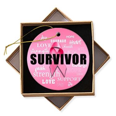 Imagem de Christmas Ornaments Gift Keepsake Christmas Ornament 2023 Xmas Tree Decorations Ceramic Round Ornament with Gift Box 2.95in(Breast Cancer Survivor Pink Ribbon Keepsake Ornament)