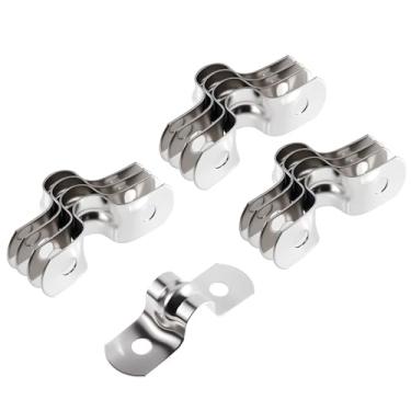 Imagem de FOCMKEAS 12 braçadeiras de conduíte M5 de aço inoxidável 304, alça de dois furos, suporte em U, tira rígida de tubo, clipes de tensão de tubo em U para fixação de tubos ou cabos com diâmetro de 5 mm