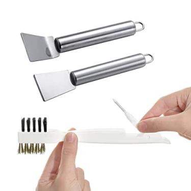 Imagem de 3 Pcs Kitchen Cleaning Scrub Brush and Scraper Tool Set,BetterJonny Brass Wire Rust Cleaner Brushes & Cooktop Scraper Kitchen Scrub Tools Perfect for pots, Pans, Kitchen,Tile, and Household Cleaning.