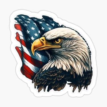 Imagem de Egale careca com adesivo da bandeira americana | Vinil | Decalque para adesivo de para-choque de carro, adesivo de laptop, adesivo de garrafa de água, adesivo à prova d'água 12 cm