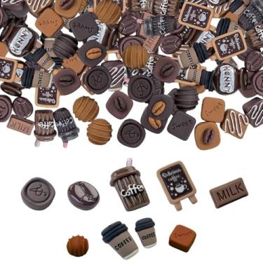 Imagem de Conjunto fofo de 100 peças de pingentes de geleca com tema de café, sortidos em massa, bolo de sobremesa falsa, resina, para artesanato, scrapbook, enfeites, grampo de cabelo (café)