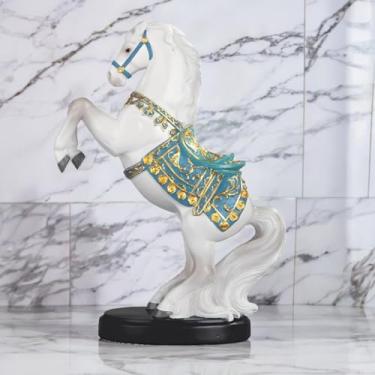Imagem de ICE ARMOR Cavalo vertical branco de 26 cm H com sela real, estatueta, escultura, ornamento, decoração de casa/quarto, ideias para inauguração de casa, feriados e aniversários, ótimo item colecionável