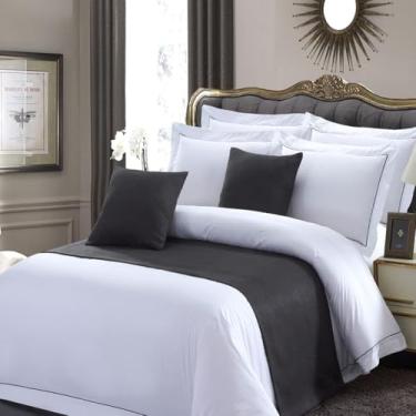 Imagem de Cachecol de corredor de cama de hotel, colchas de cor sólida, cobertores, proteção, decoração de cama moderna, toalha de cama de luxo para quarto solteiro, queen king, tamanho preto||50 x 210 cm para