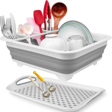 Imagem de Escorredor de talheres dobrável, máquina de lavar louça portátil, escorredor de utensílios portátil, para cozinha e trailer, economia de espaço, com bandeja de drenagem (inclui 2 colheres pequenas)