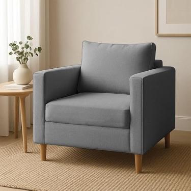 Imagem de Poltrona Para Sala de Estar Cadeira Estofada Grande Moderna Luxo Consultório Escritório Recepção (Linho Cinza)