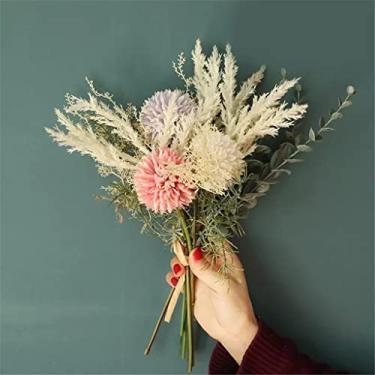 Imagem de DCYEQRQ Buquê de flores artificiais brancas de seda dente-de-leão eucalipto, buquê misto para casamento, casa, festa, palheta de pampas (tamanho único)