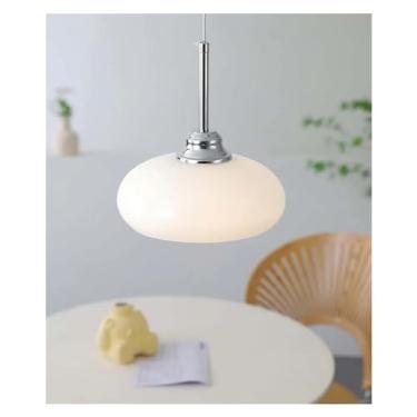 Imagem de BAZHIMAO Candeeiro suspenso de vidro francês medieval moderno simples diâmetro 20 cm bege restaurante candeeiro pendente mesa de jantar bar cozinha iluminação, candeeiro LED moderno