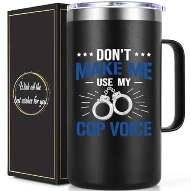 Imagem de Qtencas Police Gifts, Police Officer Gifts, Don't Make Me USE MY COP VOICE Caneca de café isolada de 590 ml, presente de semana de graduação e advogado da faculdade de direito, presente de aniversário