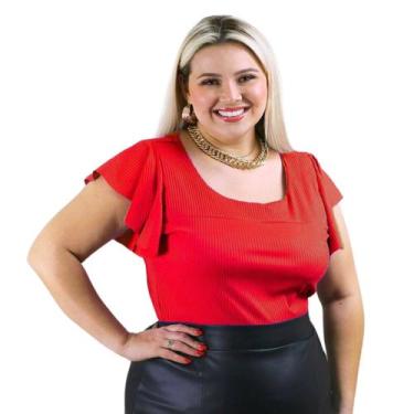 Imagem de Blusa Plus Size Feminina Canelada Manga Curta Godê Gola Redonda - MADA