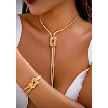 Imagem de Conjunto Feminino Banhado a Ouro 18K  Colar Gravatinha e Pulseira Nó d