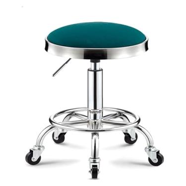 Imagem de WYUYIWH Banqueta giratória com rodas e apoio para os pés, banco giratório de couro ajustável, banco de elevação ajustável, verde