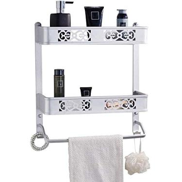 Imagem de WYUYIWH Prateleira organizadora montada na parede com toalheiro gancho à prova de ferrugem espaço alumínio para cozinha banheiro m (médio)