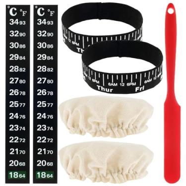 Imagem de Kit de acessórios para iniciantes de massa fermentada de 7 peças com tampa de pano, espátula de silicone, faixa de data e papel de temperatura para iniciantes de fermento para pão de fermento