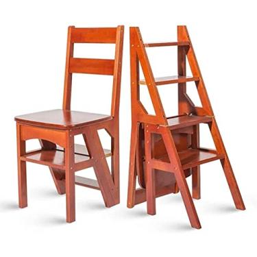 Imagem de Banqueta de escalada interna, cadeira dobrável de madeira para biblioteca, 2 em 1, leve, portátil, multifuncional, banqueta de 4 degraus, escada de dupla finalidade, suporte de flores portátil/Sho