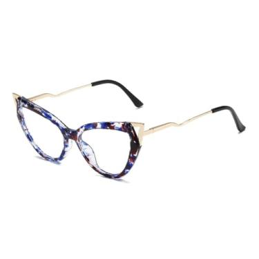Imagem de Óculos de sol femininos estilo olho de gato, armação transparente anti-luz azul, padrão azul, 138 mm
