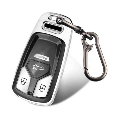 Imagem de QBUC Capa para Audi Key Fob com chaveiro, capa protetora de TPU compatível com Audi A4 A5 S4 RS5 Q5 SQ5 TT R8 Smart Key (prata)