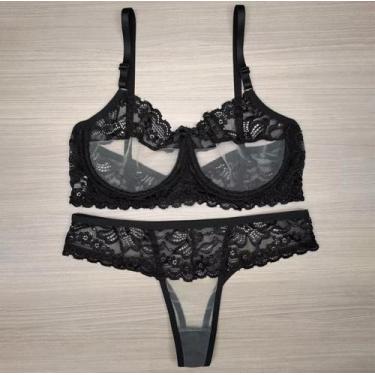 Imagem de Conjunto Sexy Lingerie Tule Renda Sutiã Sem Bojo e Calcinha - .