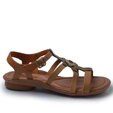 Imagem de Sandália Rasteira New Face Feminina em Couro 37329, 36, Marrom