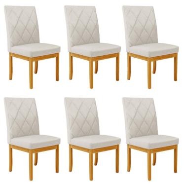 Imagem de Kit 6 Cadeiras de Sala de Jantar Estofadas Gomes Madeira Maciça Linho Off White G78 - Gran Belo